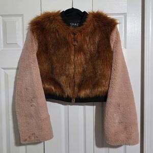 Forever 21 Color-Block Faux Fur Cropped Jacket